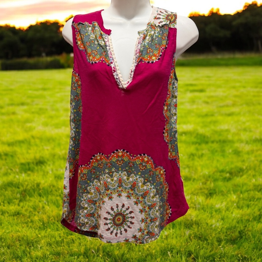 Anthropologie Embellished Tank meadow run size small